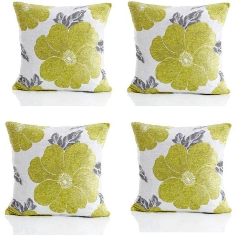 Image of Alan Symonds Poppy Chenille Cushion Set of 4 Lime unisex 45x45cm