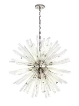 Image of 16 Light E27, Round Pendant Polished Nickel , Clear Glass