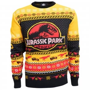 Image of Jurassic Park Christmas Knitted Jumper - Yellow - XXL