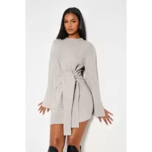 Image of I Saw It First Cosy Recycled Split Sleeve Belted Jumper Dress - Brown