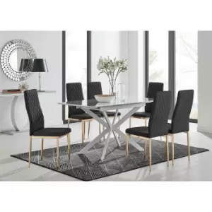 Image of Furniture Box LIRA 120 Extending Dining Table and 6 Black Gold Leg Milan Chairs