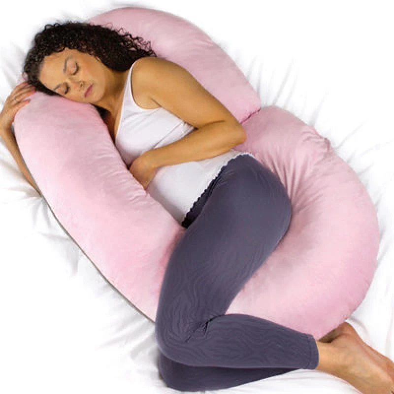 Image of Aamira C Shaped Pregnancy Pillow Pink & Dark Grey, 140X65X20Cm Shredded Memory Foam Full Body Maternity Cushion For Sleeping