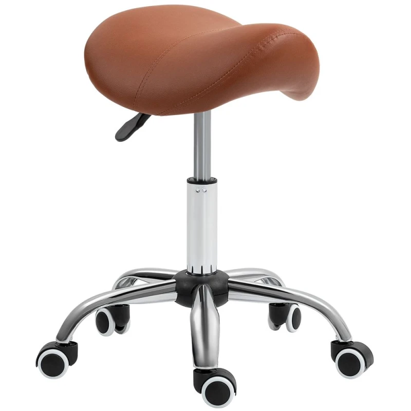 Image of HOMCOM PU Leather Saddle Stool w/ Moulded Padded Seat Adjustable Height Pink - Brown TJ Hughes 5056725546656