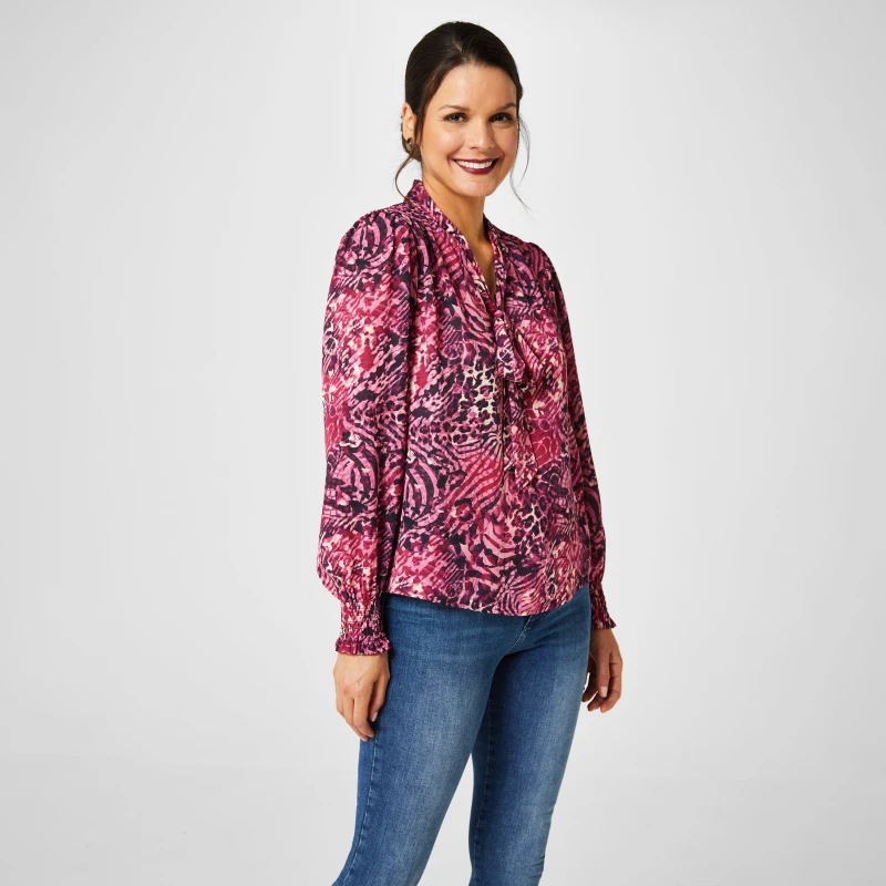Image of Biba Biba Tie Neck Blouse Blouses - Long Sleeve 8 (XS) Multi 54239269310