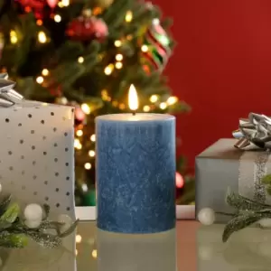 Image of Festive 10cm Battery Operated Wax Firefly Pillar Candle With Timer Blue