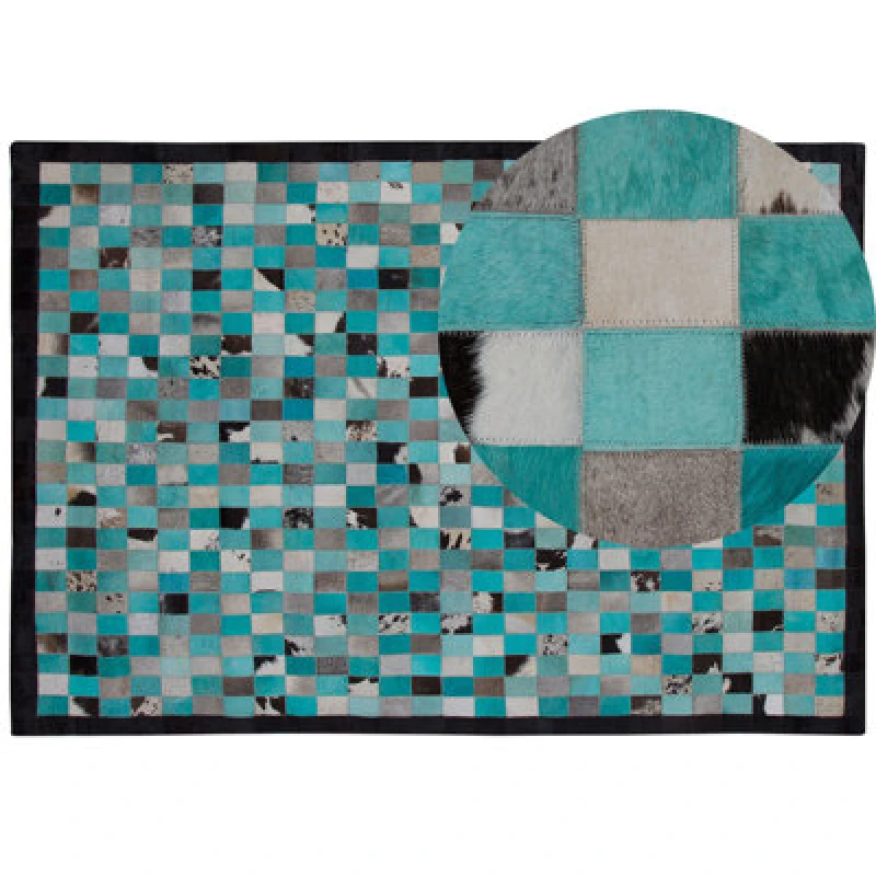Image of Beliani Rug Nikfer Turquoise 160 X 230 Cm Leather