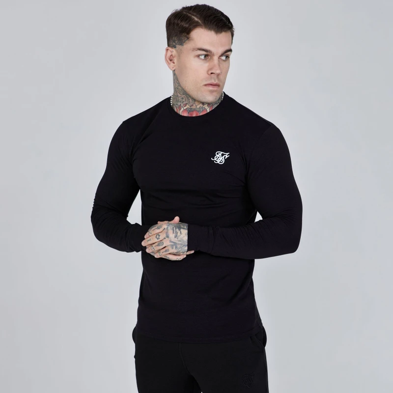 Image of SikSilk Mens Essential Long-Sleeve T-Shirt Black male Medium