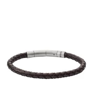 Image of Fossil Mens Brown Leather Plait Bracelet