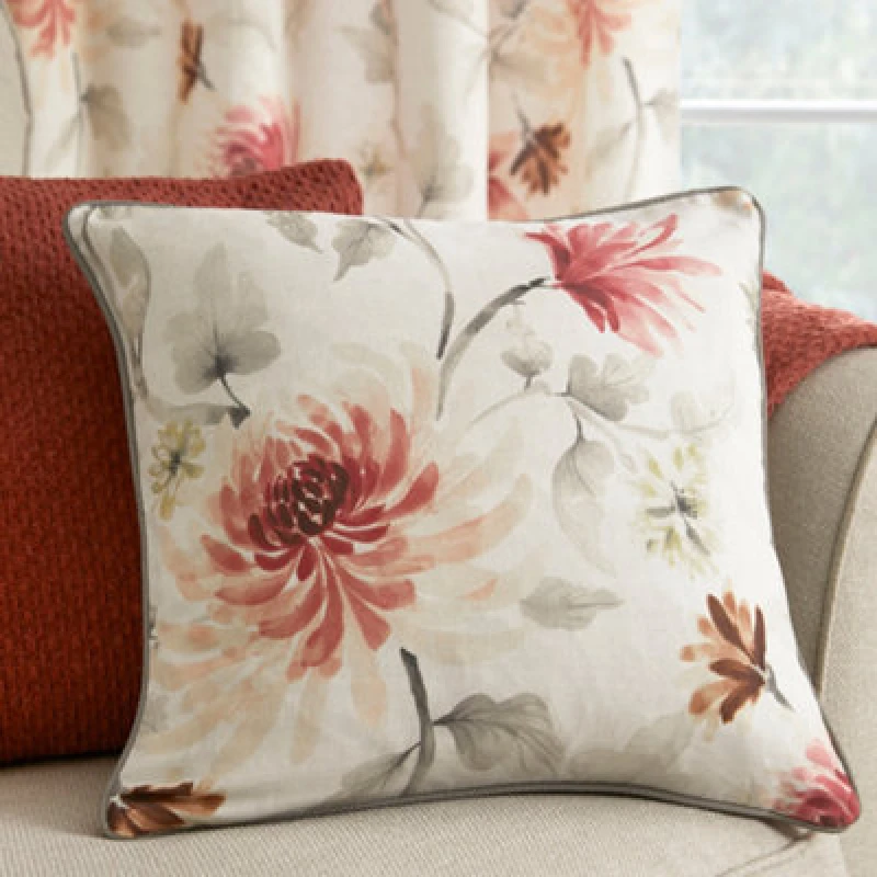 Image of Dreams & Drapes 'Nadia' 100% Cotton Watercolour Floral Print Filled Cushion Red unisex