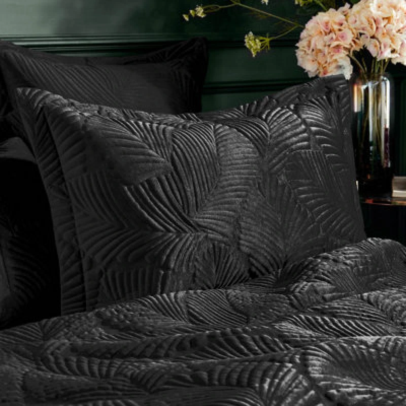 Image of Paoletti Paoletti Palmeria Quilted Velvet Pillowcase in Black Size: Standard Pillow Case Black Standard Pillow Case Unisex 5025532808967