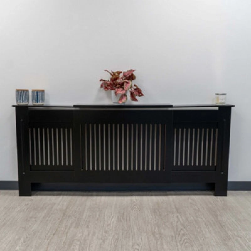 Image of Jack Stonehouse Black Vertical Slat Mdf Radiator Cover - Adjustable - 140-204Cm (W) X 81.5Cm (H) X 19Cm (D)