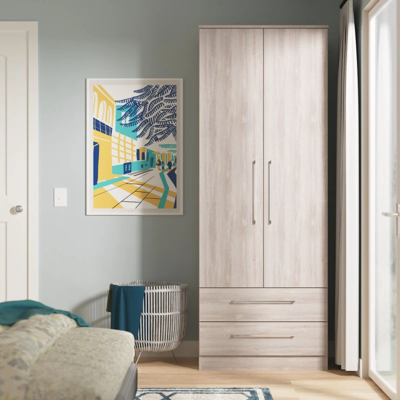 Image of Welcome Furniture Ltd Worcester Tall Double 2 Drawer Wardrobe in Grey Oak - Ready Assembled, Grey WOR081GOGO