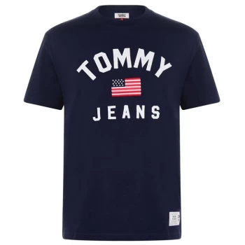 Image of Tommy Jeans Jeans USA Flag T Shirt - Black Iris