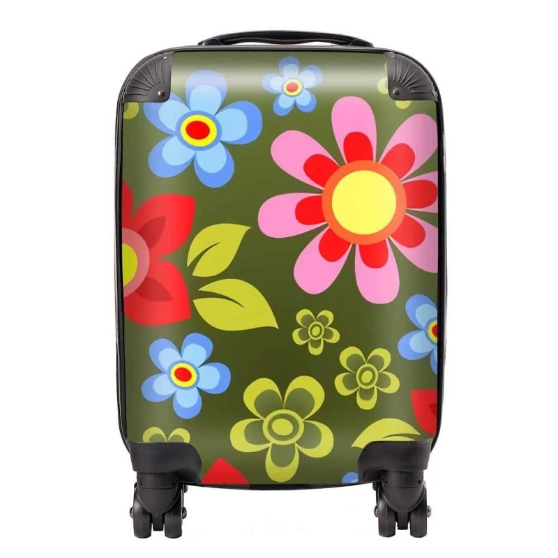 Image of Warren Reed - Designer Red & Blue Flowers Suitcase in Green Size: Medium Green Unisex Medium