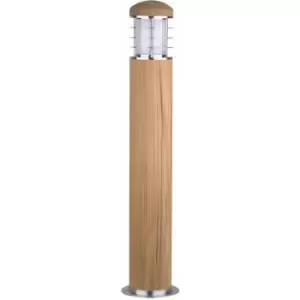 Image of Outdoor IP55 Bollard Light Stainless Steel And Teak LED E27 15W