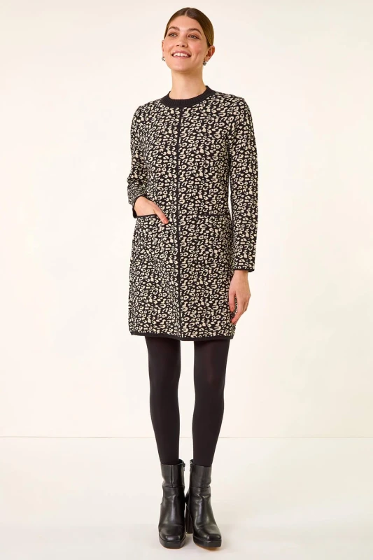 Image of Roman Womens Animal Print Knitted Shift Dress in Black Size: 16 Black Female 16