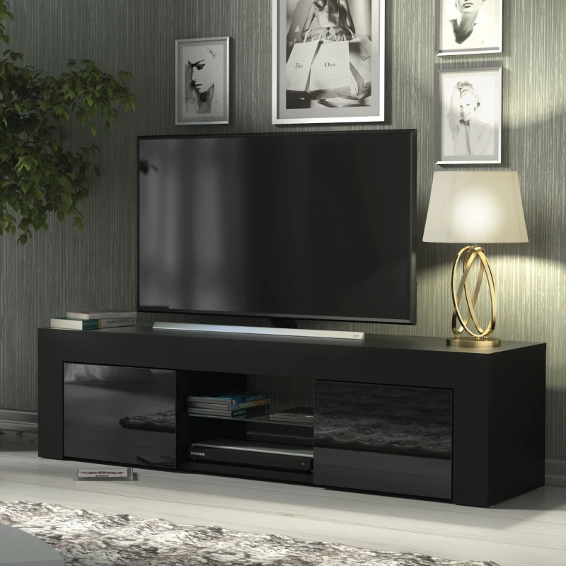 Image of Creative Furniture Creative Furniture TV Unit 130cm Modern - Black with High Gloss Doors Black One Size Unisex 5061075249898
