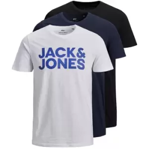 Image of Jack & Jones Mens Jjecorp Logo O-Neck Cotton 3 Pack T Shirt S - Chest Size 37' (96cm)