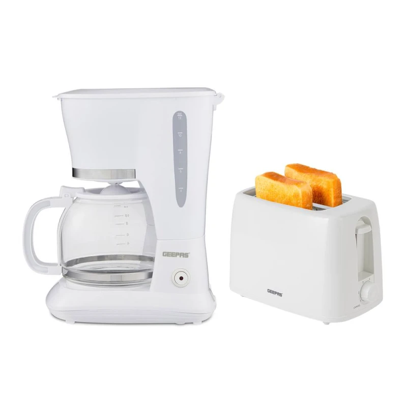 Image of Geepas 1.5L Filter Coffee Machine & 2 Slice Toaster Combo Set in White White Unisex