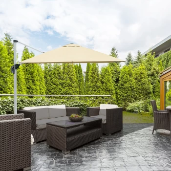 Image of Outsunny 3 x 3(m) Cantilever Roma Parasol Garden Sun Umbrella Canopy Sun Shade Aluminium 360° Rotating & Cross Base, Khaki Outdoor