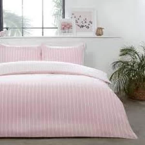 Image of Sleepdown Mini Stripe Duvet Set Blush Double Polycotton