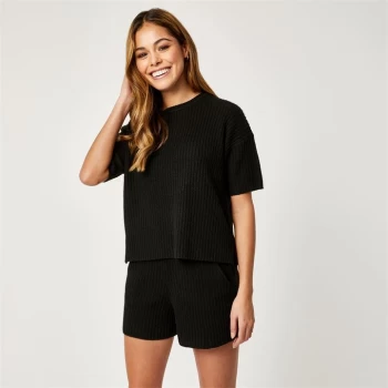 Image of Jack Wills Ribbed Lounge Knitted T-Shirt - Black