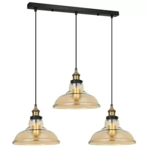 Image of Italux Lighting - Italux Hubert - Industrial And Retro Hanging Pendant Black, Gold 3 Light with Amber Shade, E27 Dimmable