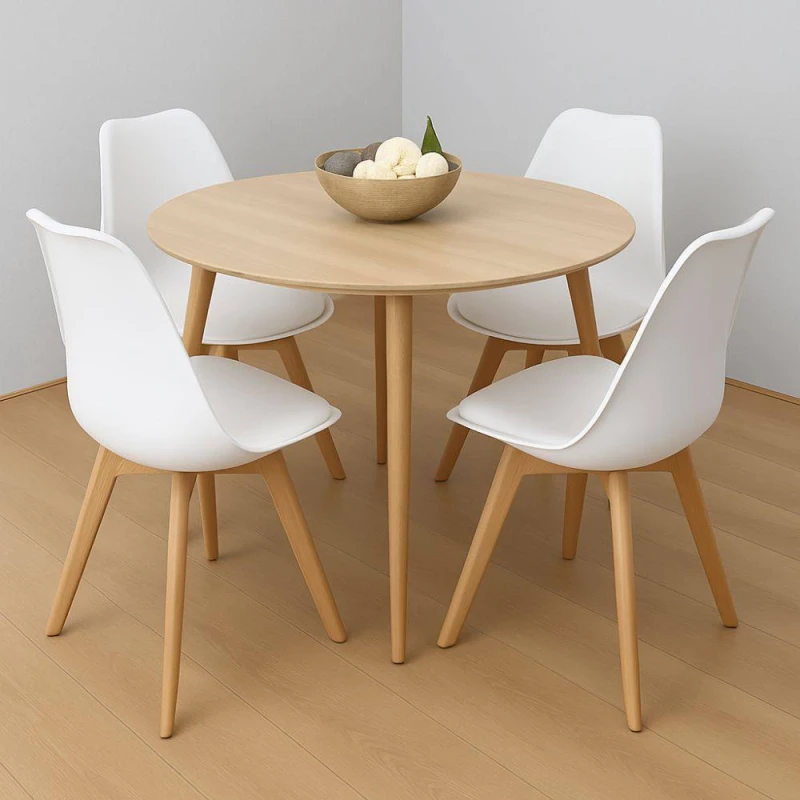 Image of KOSY KOALA Modern Round Dining Table Set With 4 White Plastic Chairs White Unisex
