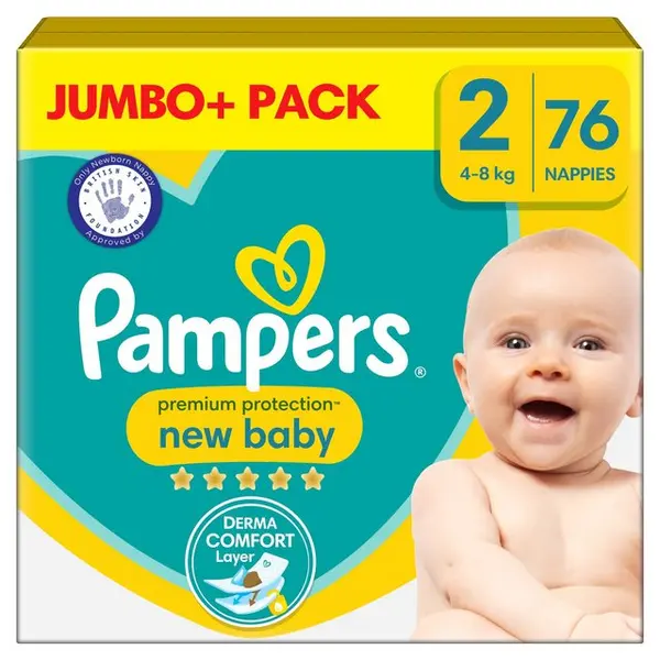 Image of Pampers New Baby Size 2 Jumbo Plus Pack 76 Nappies