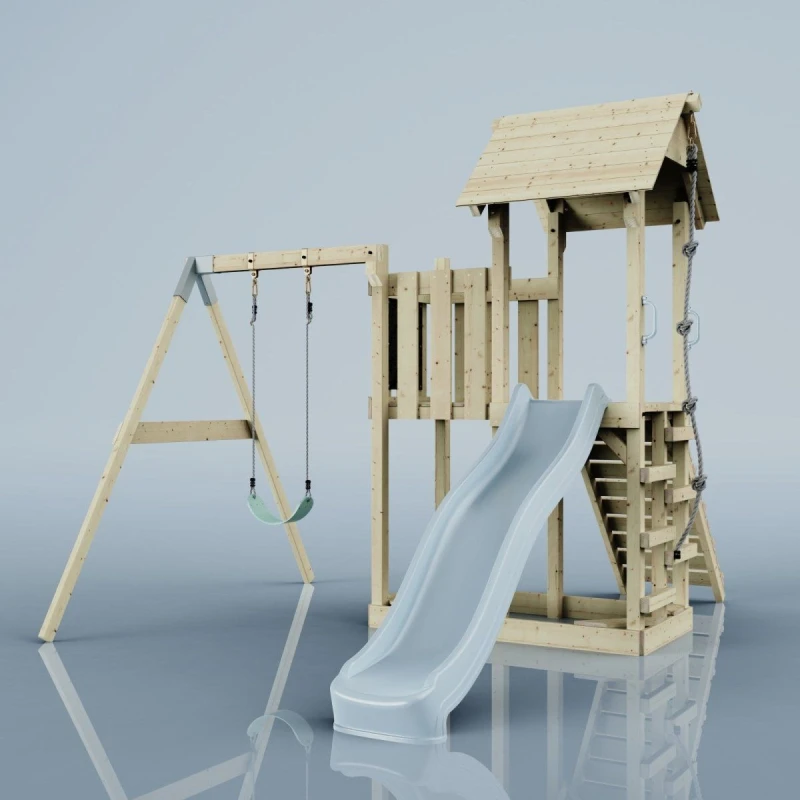 Image of OutdoorToys PolarPlay Balcony Tower Kids Wooden Climbing Frame - Swing Bjorn Mist in Beige Beige Unisex