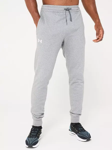 Image of Under Armour Mens Rival Cottong Blend Fleece Joggers S - Waist 28-29' (71.1-73.7cm) Castlerock Light Heather/White 1379774-025-S