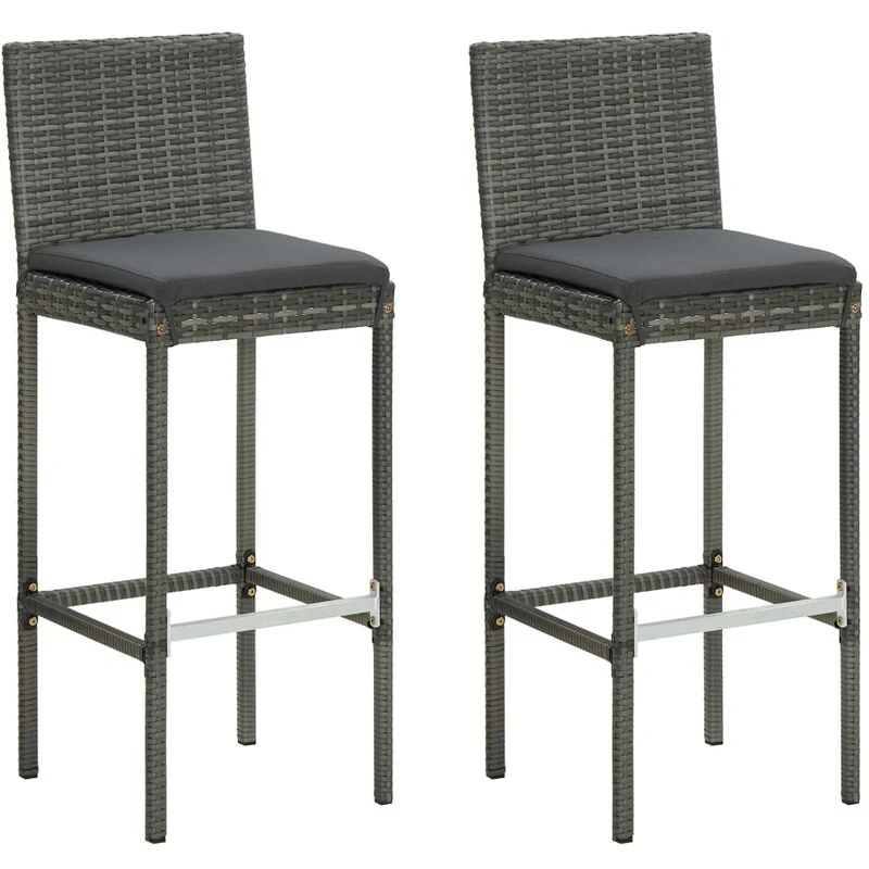Image of VIDAXL Garden Bar Stools with Cushions 2 pcs Grey Poly Rattan Vidaxl 8720286638293