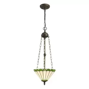 Image of 3 Light Uplighter Ceiling Pendant E27 With 30cm Tiffany Shade, Green, Crystal, Aged Antique Brass - Luminosa Lighting