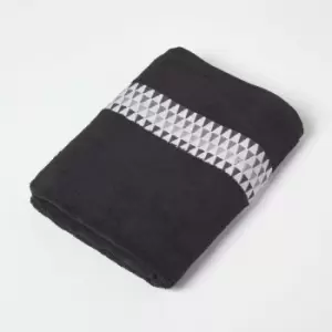 Image of HOMESCAPES Geometric 100% Cotton Bath Towel, Black - Black