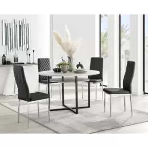 Image of Furniturebox Adley Grey Concrete Effect 120cm Storage Dining Table & 4 Black Milan Chrome Leg Faux Leather Chairs
