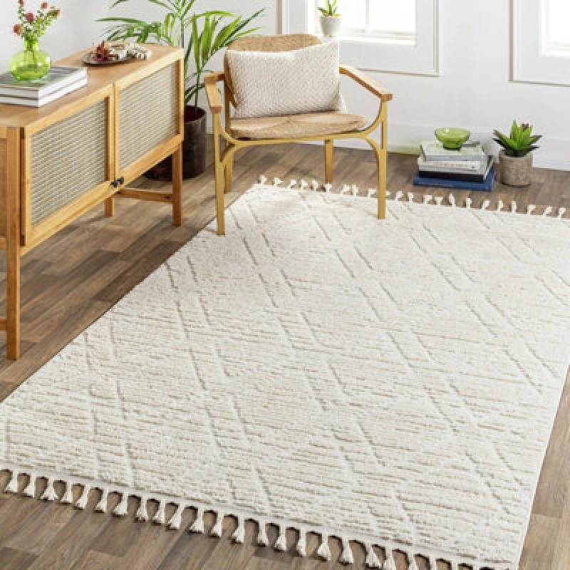 Image of Livabliss Berber Geometric High Pile Beige Jasmine Area Rug 200 X 275cm - Easy Care, Non Shedding, Ideal For Living Room & Bedroom