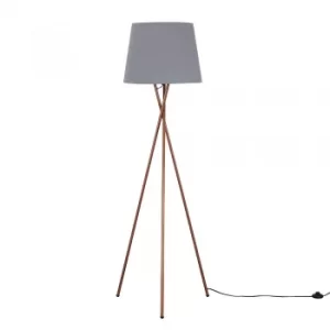 Image of Camden Copper Tripod Floor Lamp with XL Grey Aspen Shade