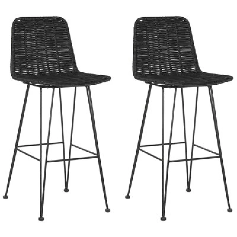 Image of Beliani Set Of 2 Bar Chairs Cassita Rattan Black