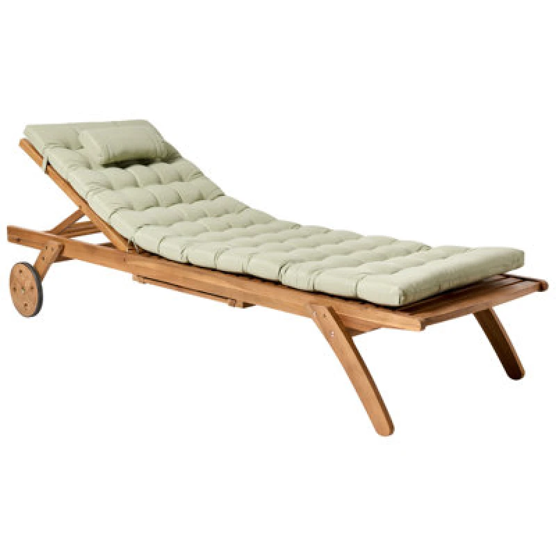 Image of Beliani Sun Lounger With Cushion Cesana Premium Acacia Wood Light Green