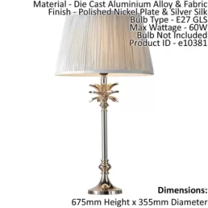 Image of Table Lamp Polished Nickel Plate & Silver Silk 60W E27 Base & Shade e10381