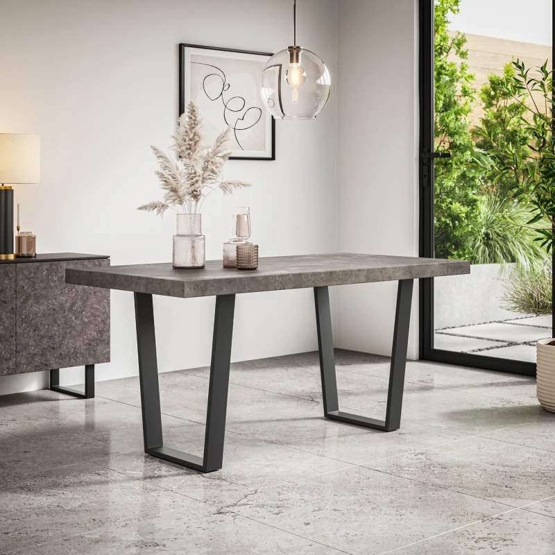 Image of More4Homes Aria 4-6 Seater Dining Table Modern Concrete Effect Table Top W Black Legs