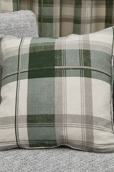 Image of Fusion 'Balmoral Tartan' Warm Woven Check 100% Cotton Filled Cushion Bottle Green