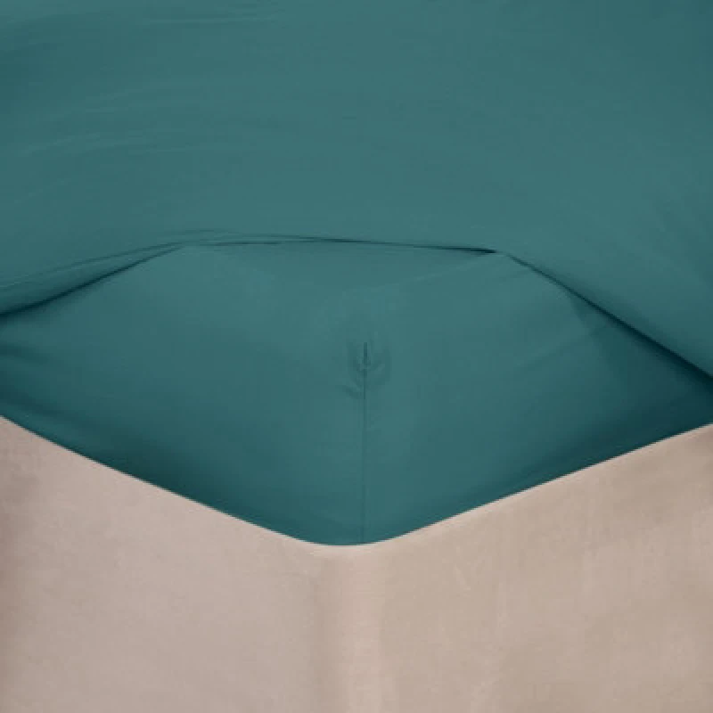 Image of OHS OHS Plain Dyed Non-Iron Fitted Bed Sheet in Teal Size: Double Fitted Teal Double Fitted Unisex 5027434210602