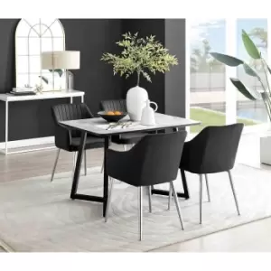 Image of Furniture Box Carson White Marble Effect Dining Table and 4 Black Calla Silver Leg Chairs
