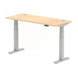 Image of Air 1400 x 600mm Height Adjustable Desk Maple Top Cable Ports Silver Leg