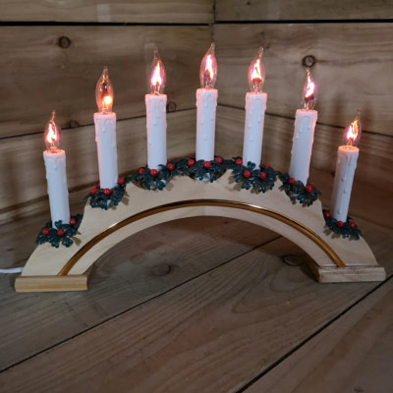 Image of Samuel Alexander Premier Wooden Christmas Candle Bridge Arch With 7 Flickering Candle Bulbs Mains Operated