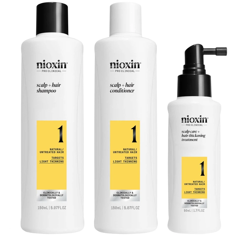 Image of Nioxin Scalp + Hair Thickening System 1 for Natural Hair with Light Thinning, Trial Kit Clear