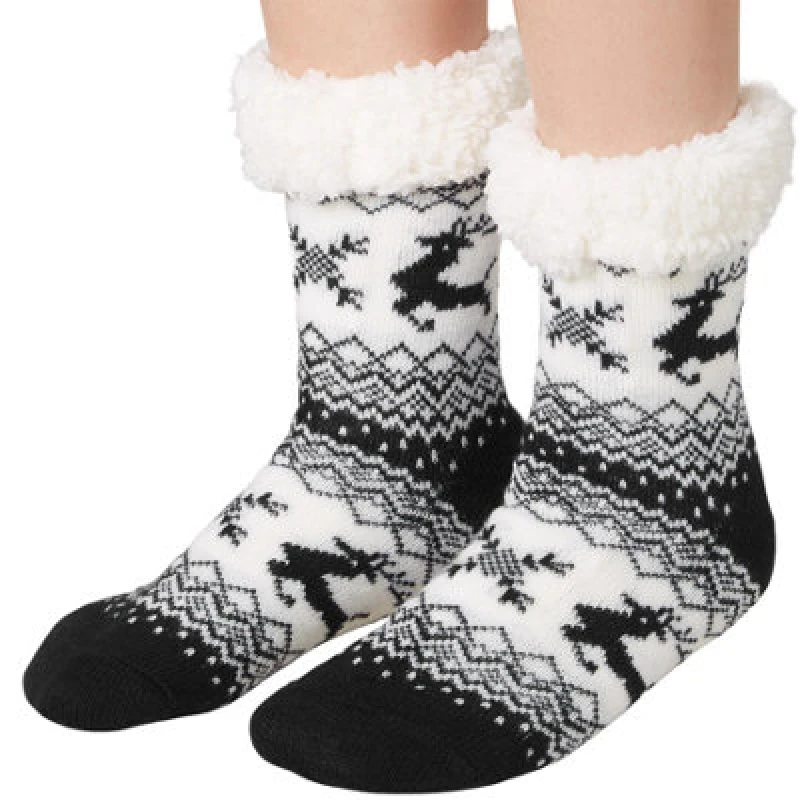 Image of Tectake Fluffy Socks With Reindeer Motif Black /white 47-50 - 303485