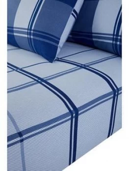 Image of Everyday Collection Brushed Cotton Check Fitted Sheet - Blue