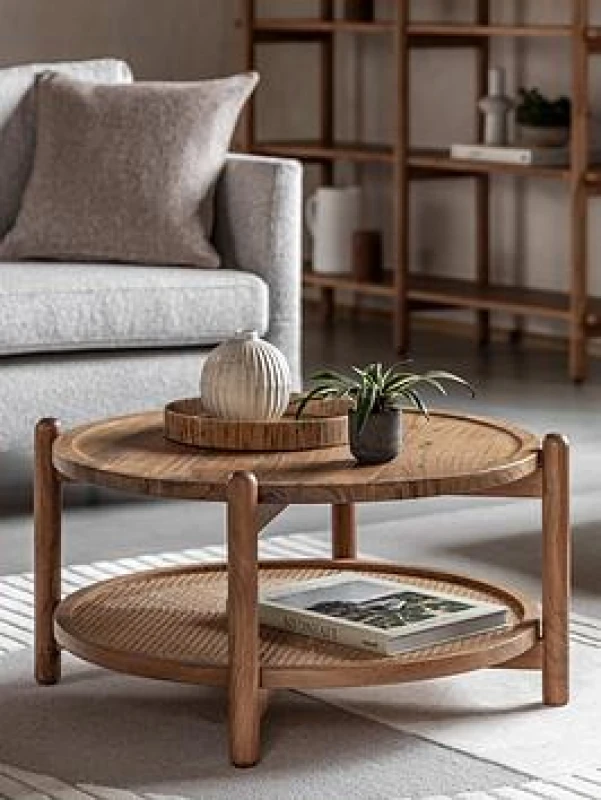 Image of EDITE Chico Round Acacia Coffee Table with Rattan Shelf Natural ONE SIZE